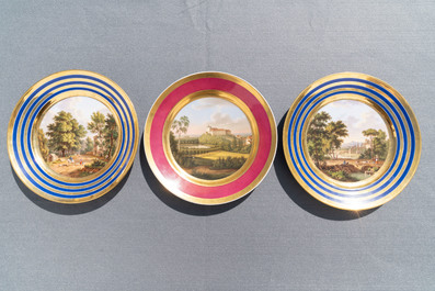 Six gilt porcelain plates, various origins, 18/19th C.