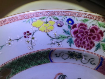 A pair of Chinese famille rose 'horse' dishes, Yongzheng/Qianlong