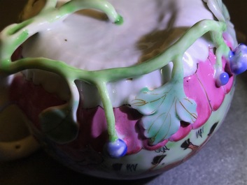 A Chinese famille rose lotus-moulded teapot and cover, Yongzheng