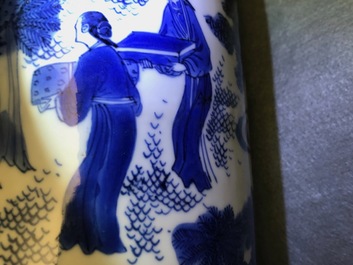 A fine Chinese blue and white sleeve vase with figural design all-round, Transitional period