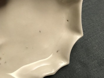 A Chinese Dehua blanc de Chine leaf-shaped brush washer, Kangxi