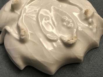 A Chinese Dehua blanc de Chine leaf-shaped brush washer, Kangxi
