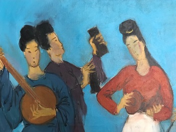 Sadji (Sha Qi, Sha Yinnian) (1914-2005): Vier Chinese muzikantes, olie op doek