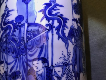A fine Chinese blue and white sleeve vase with figural design all-round, Transitional period