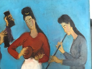 Sadji (Sha Qi, Sha Yinnian) (1914-2005): Vier Chinese muzikantes, olie op doek