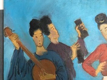 Sadji (Sha Qi, Sha Yinnian) (1914-2005): Vier Chinese muzikantes, olie op doek