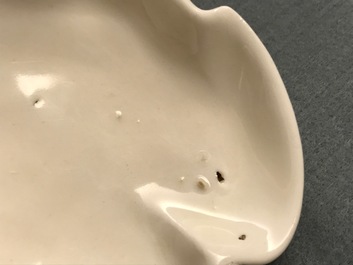 A Chinese Dehua blanc de Chine leaf-shaped brush washer, Kangxi