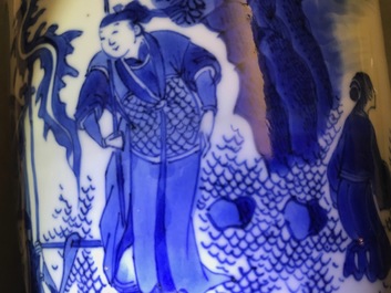 A fine Chinese blue and white sleeve vase with figural design all-round, Transitional period