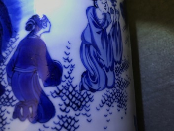 A fine Chinese blue and white sleeve vase with figural design all-round, Transitional period