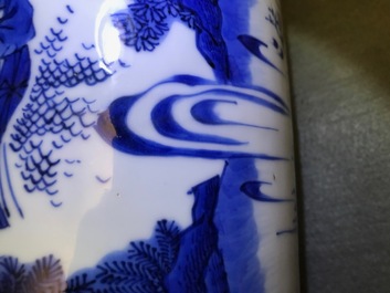A fine Chinese blue and white sleeve vase with figural design all-round, Transitional period