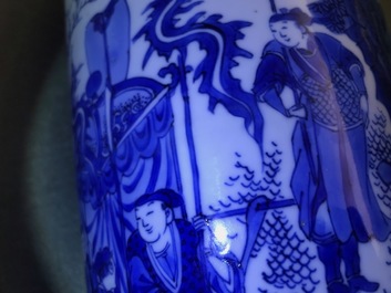 A fine Chinese blue and white sleeve vase with figural design all-round, Transitional period