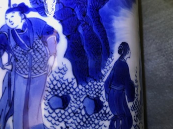 A fine Chinese blue and white sleeve vase with figural design all-round, Transitional period