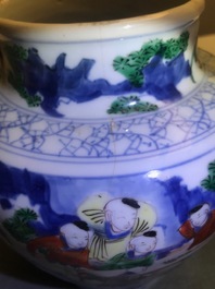 A Chinese wucai '100 boys' baluster vase, Transitional period