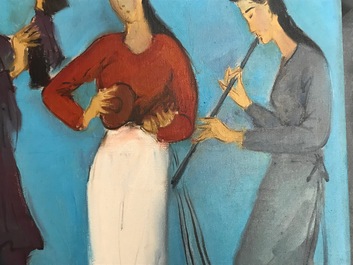 Sadji (Sha Qi, Sha Yinnian) (1914-2005): Vier Chinese muzikantes, olie op doek