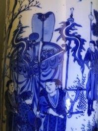 A fine Chinese blue and white sleeve vase with figural design all-round, Transitional period