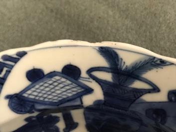Six Chinese blue and white bowls on stands, Kangxi