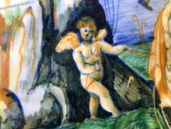 An Italian maiolica crespina with a blacksmith, workshop of Andrea Negroponte, Casteldurante, 2nd half 16th C.