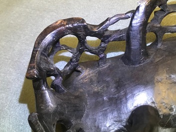 A Chinese famille rose ingot-shaped bowl on stand, Tongzhi mark and of the period