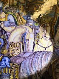 Een grote Italiaanse majolica 'Alexander de Grote' wapenschotel, atelier Francesco Grue, Castelli, 17e eeuw