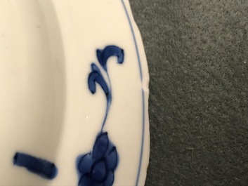 Six Chinese blue and white bowls on stands, Kangxi