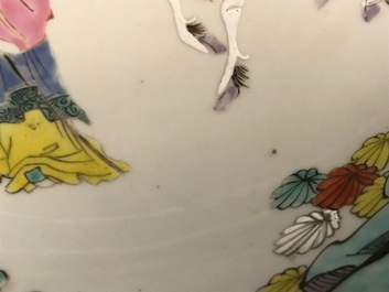 A Chinese famille rose dish with warriors on horseback, Yongzheng