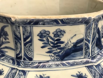 A large Chinese blue and white baluster jar and cover with floral panels, Kangxi
