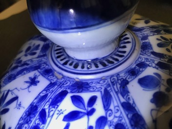 A large Chinese blue and white baluster jar and cover with floral panels, Kangxi