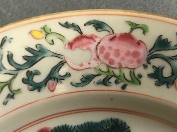 Three Chinese famille rose plates, Yongzheng/Qianlong