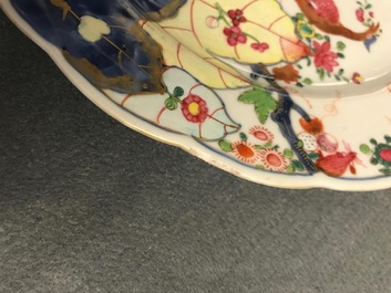 A pair of Chinese famille rose 'Tobacco leaf' plates, Qianlong