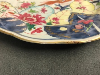 A pair of Chinese famille rose 'Tobacco leaf' plates, Qianlong