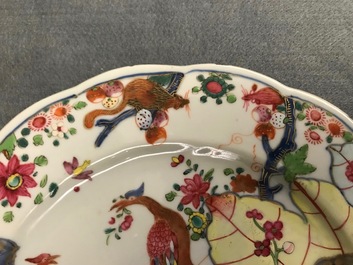A pair of Chinese famille rose 'Tobacco leaf' plates, Qianlong