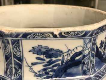 A large Chinese blue and white baluster jar and cover with floral panels, Kangxi