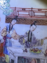 A fine Chinese famille rose plate with ladies in a garden, Yongzheng