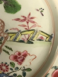 Three Chinese famille rose plates, Yongzheng/Qianlong