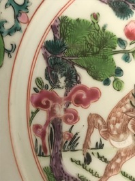 Three Chinese famille rose plates, Yongzheng/Qianlong