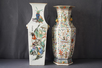 Two fine Chinese famille rose vases, 19th C.
