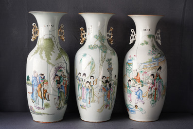 Three Chinese famille rose vases, 19/20th C.