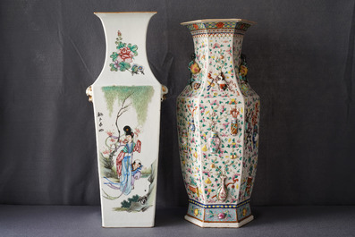 Two fine Chinese famille rose vases, 19th C.