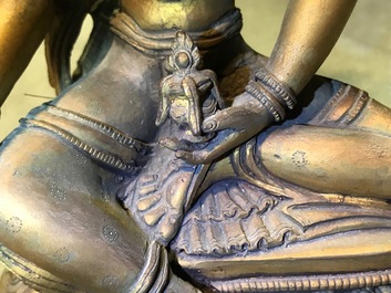 Une figure de Vasudhara en bronze dor&eacute; incrust&eacute;, Tibet ou N&eacute;pal, 18/19&egrave;me