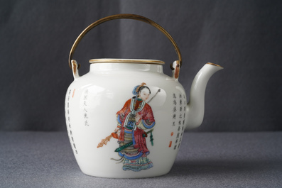 A Chinese famille rose 'Wu Shuang Pu' teapot and cover, 19th C.