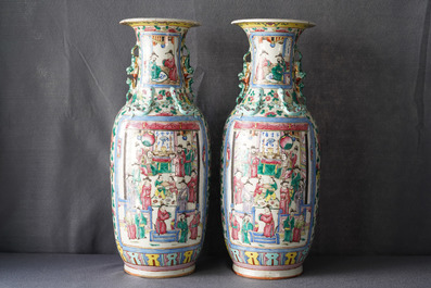 A pair of Chinese famille rose vases, 19th C.