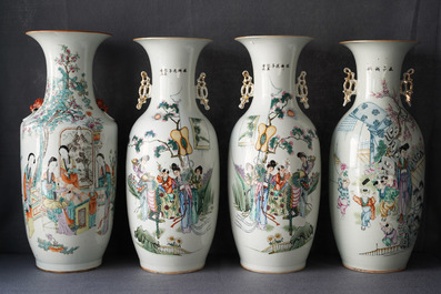 A pair and two individual Chinese famille rose vases, 19/20th C.