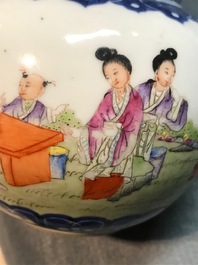 Two Chinese famille rose dishes and a silver-mounted vase, 19/20th C.