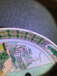 A Chinese famille verte 'Ladies and rabbits' plate, Kangxi