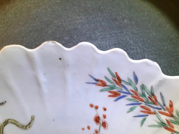 A pair of lobed Chinese famille verte Kakiemon-style 'tiger' plates, Kangxi