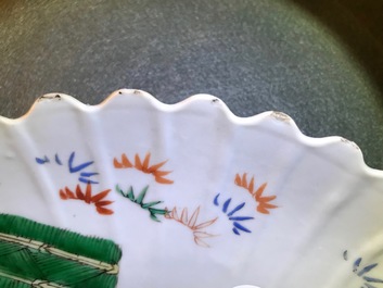 A pair of lobed Chinese famille verte Kakiemon-style 'tiger' plates, Kangxi
