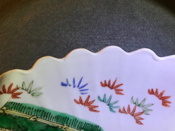 A pair of lobed Chinese famille verte Kakiemon-style 'tiger' plates, Kangxi