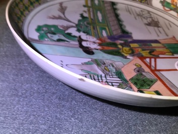 A Chinese famille verte 'Ladies and rabbits' plate, Kangxi