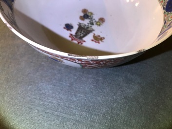 A Chinese famille verte plaque with playing boys and a landscape bowl, Kangxi