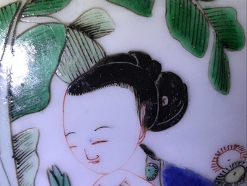 A large Chinese famille verte teapot or ewer, Kangxi